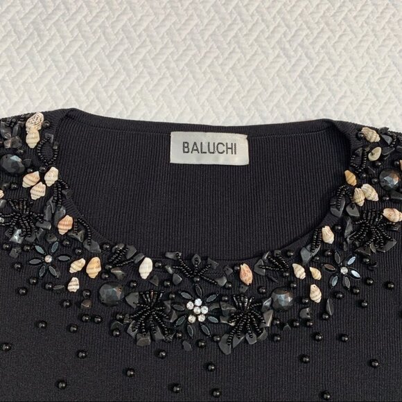 RARE! Vintage Baluchi🖤Black Sweater Bead/Shell Detail Long Sleeve Lightweight … - Picture 7 of 10